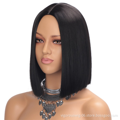 Vigorous Light Blue Synthetic Straight Hair Middle Part Heat Resistant Fashion Short Bob for Women Cosplay Wig